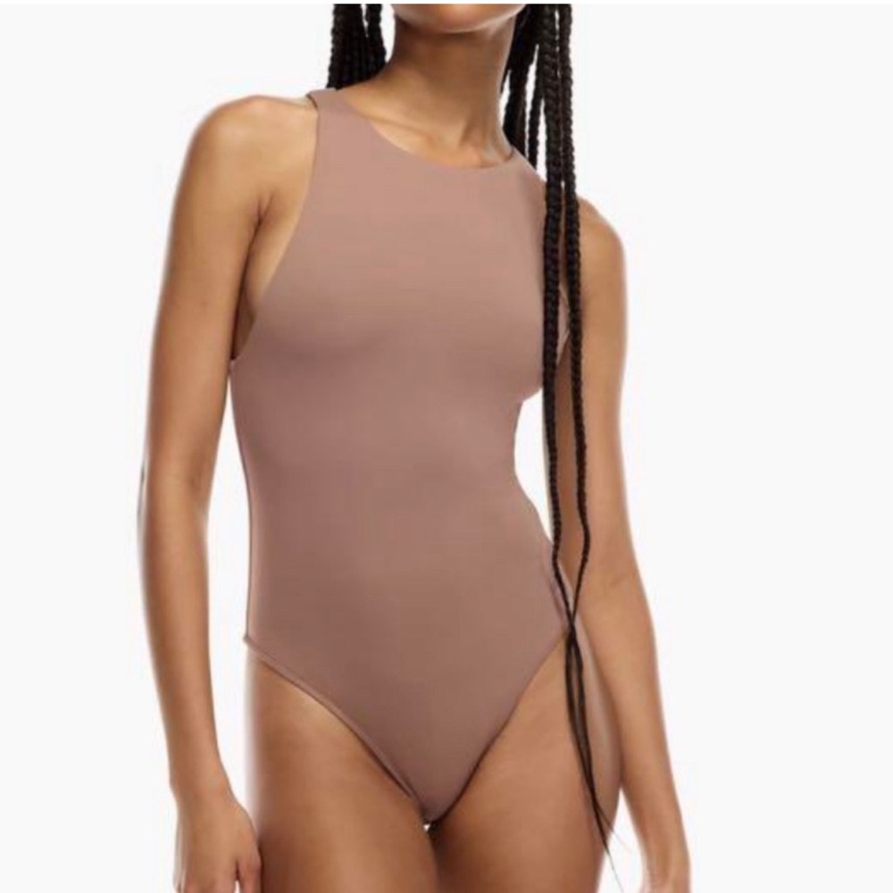 Aritzia BABATON Original Contour '90s Nude High Neck Thong Bodysuit, Size S